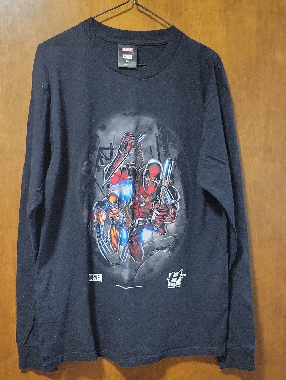 Huf Marvel Wolverine Deadpool Black Long Sleeve Shirt Mens M
